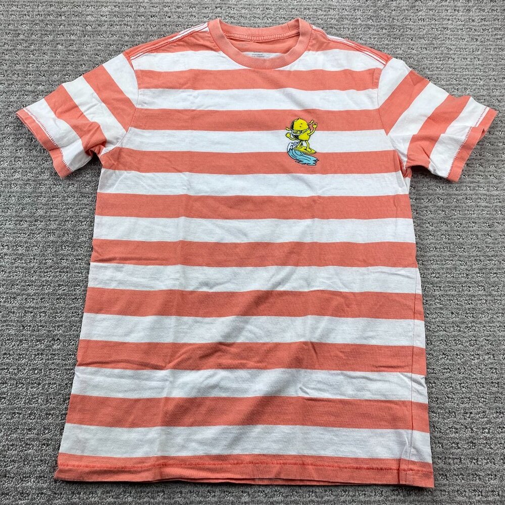 American Eagle T-Shirt Men Small S Orange White Striped Lemon Surf Embroidered